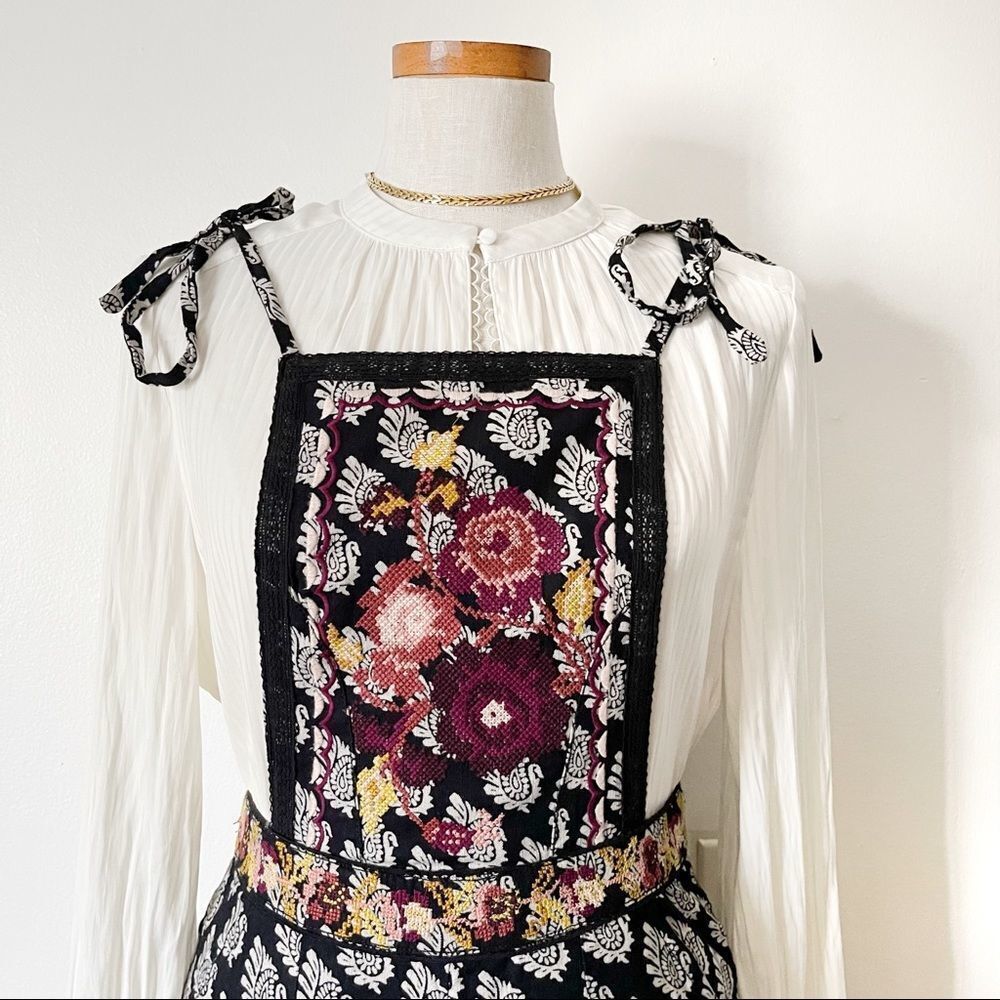 Anthropologie Paisley Print Black Apron Jumpsuit Size 2 NWOT - Picture 2 of 11